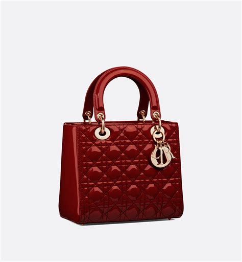 medium cherry cannage red lady dior patent calfskin bag|Dior cannage bag.